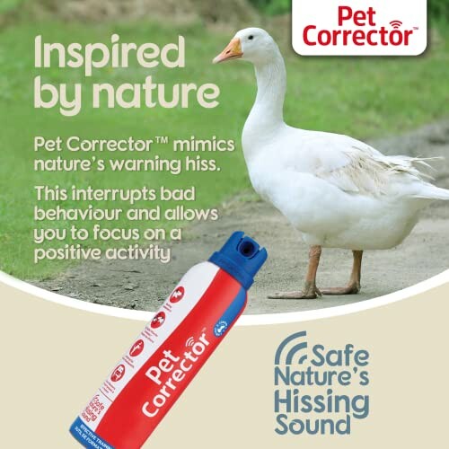 Pet Corrector product with a goose, inspired by nature's warning hiss.