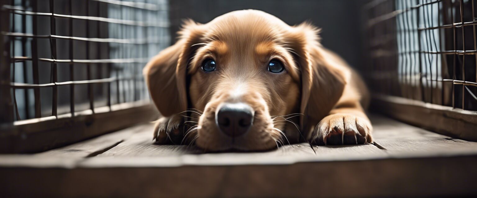 Puppy resting in crate